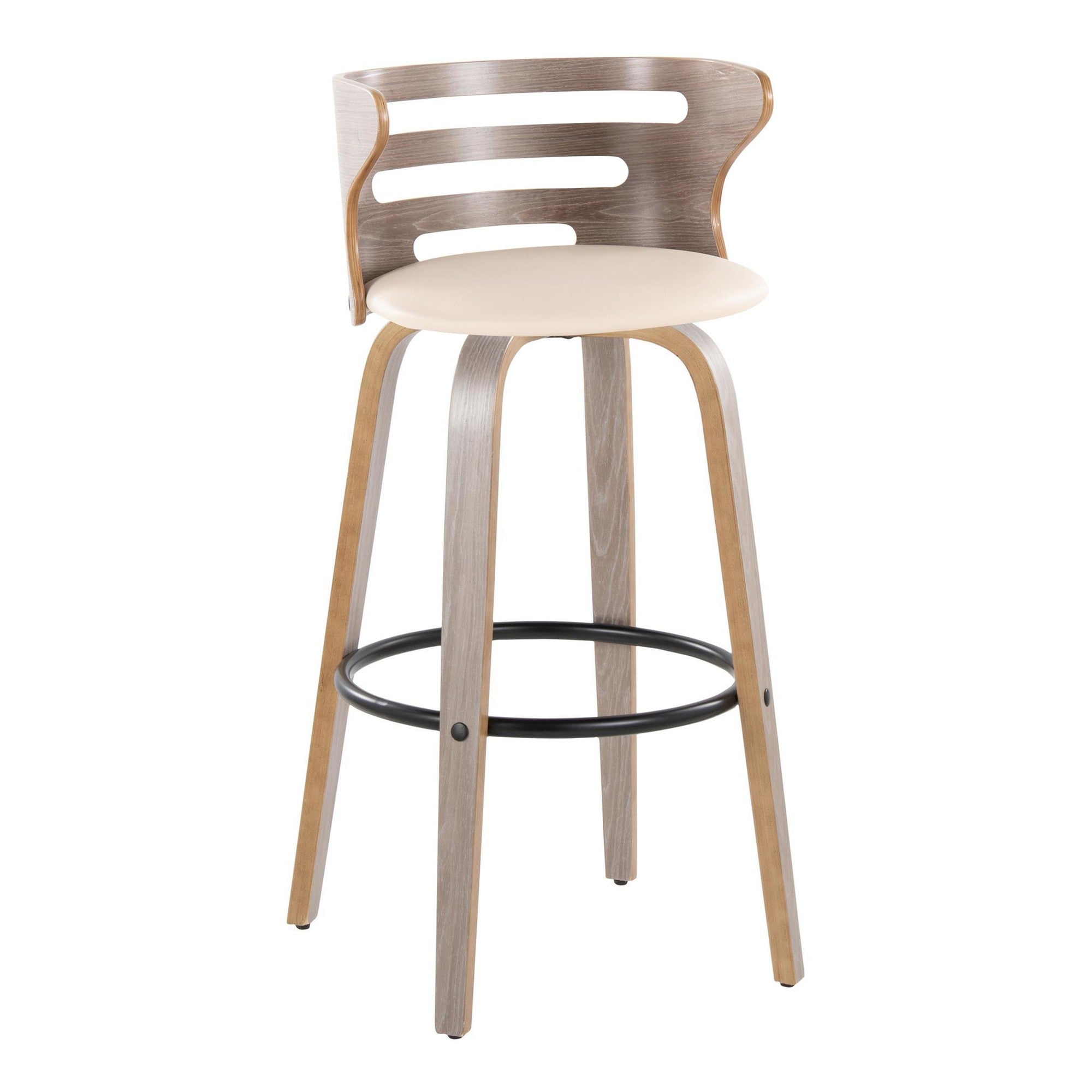 Cosini 30" Fixed-Height Barstool - Set of 2 - Light Grey Wood, Black Metal, Cream PU