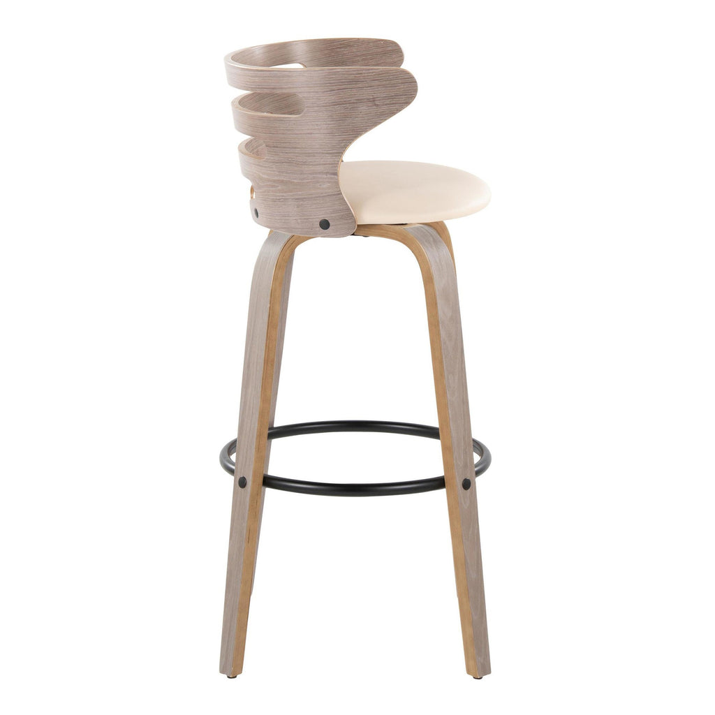 Cosini 30" Fixed-Height Barstool - Set of 2 - Light Grey Wood, Black Metal, Cream PU