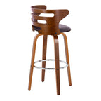 Cosini 30" Fixed-Height Barstool - Set of 2 - Walnut Wood, Brown PU, Chrome Metal