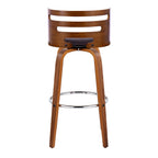 Cosini 30" Fixed-Height Barstool - Set of 2 - Walnut Wood, Brown PU, Chrome Metal
