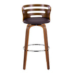 Cosini 30" Fixed-Height Barstool - Set of 2 - Walnut Wood, Brown PU, Chrome Metal