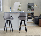 Cosmo 30" Fixed-Height Barstool - Set of 2 - Black Wood, Grey Fabric, Gold Metal