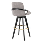 Cosmo 30" Fixed-Height Barstool - Set of 2 - Black Wood, Grey Fabric, Gold Metal