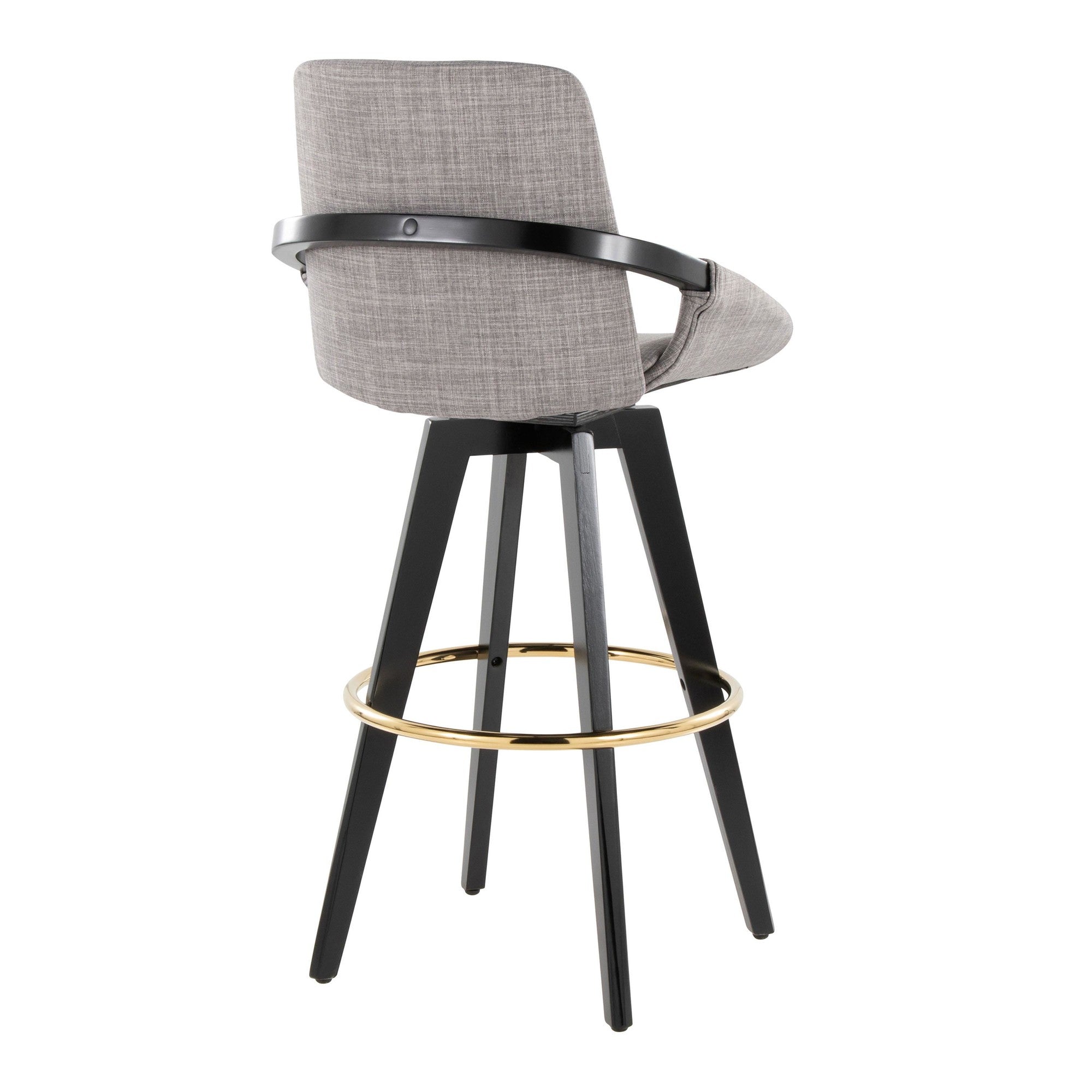 Cosmo 30" Fixed-Height Barstool - Set of 2 - Black Wood, Grey Fabric, Gold Metal
