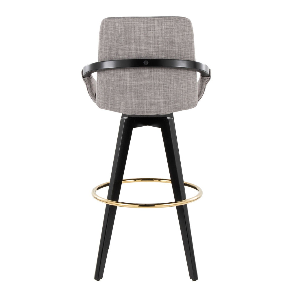 Cosmo 30" Fixed-Height Barstool - Set of 2 - Black Wood, Grey Fabric, Gold Metal