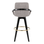 Cosmo 30" Fixed-Height Barstool - Set of 2 - Black Wood, Grey Fabric, Gold Metal