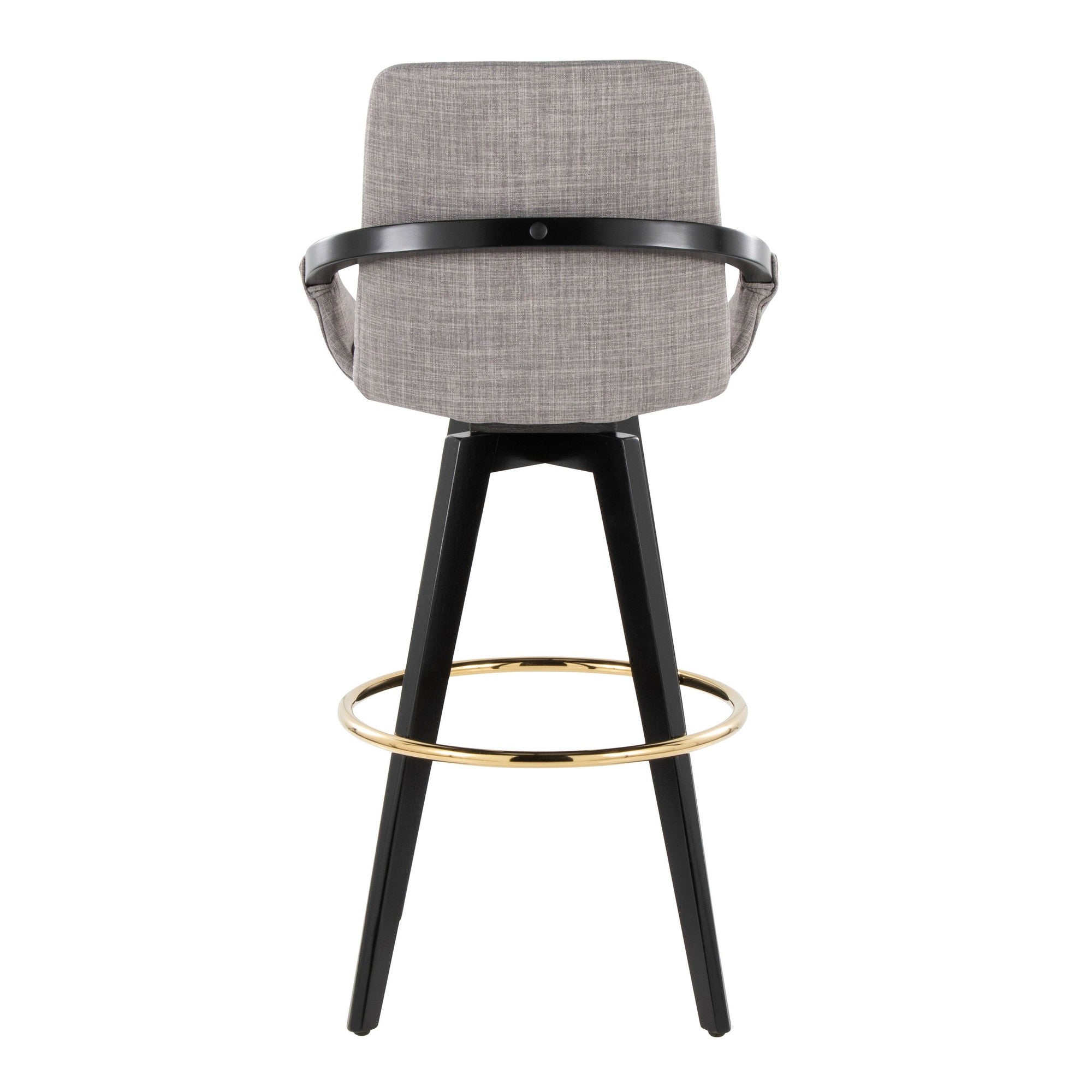 Cosmo 30" Fixed-Height Barstool - Set of 2 - Black Wood, Grey Fabric, Gold Metal