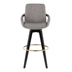 Cosmo 30" Fixed-Height Barstool - Set of 2 - Black Wood, Grey Fabric, Gold Metal