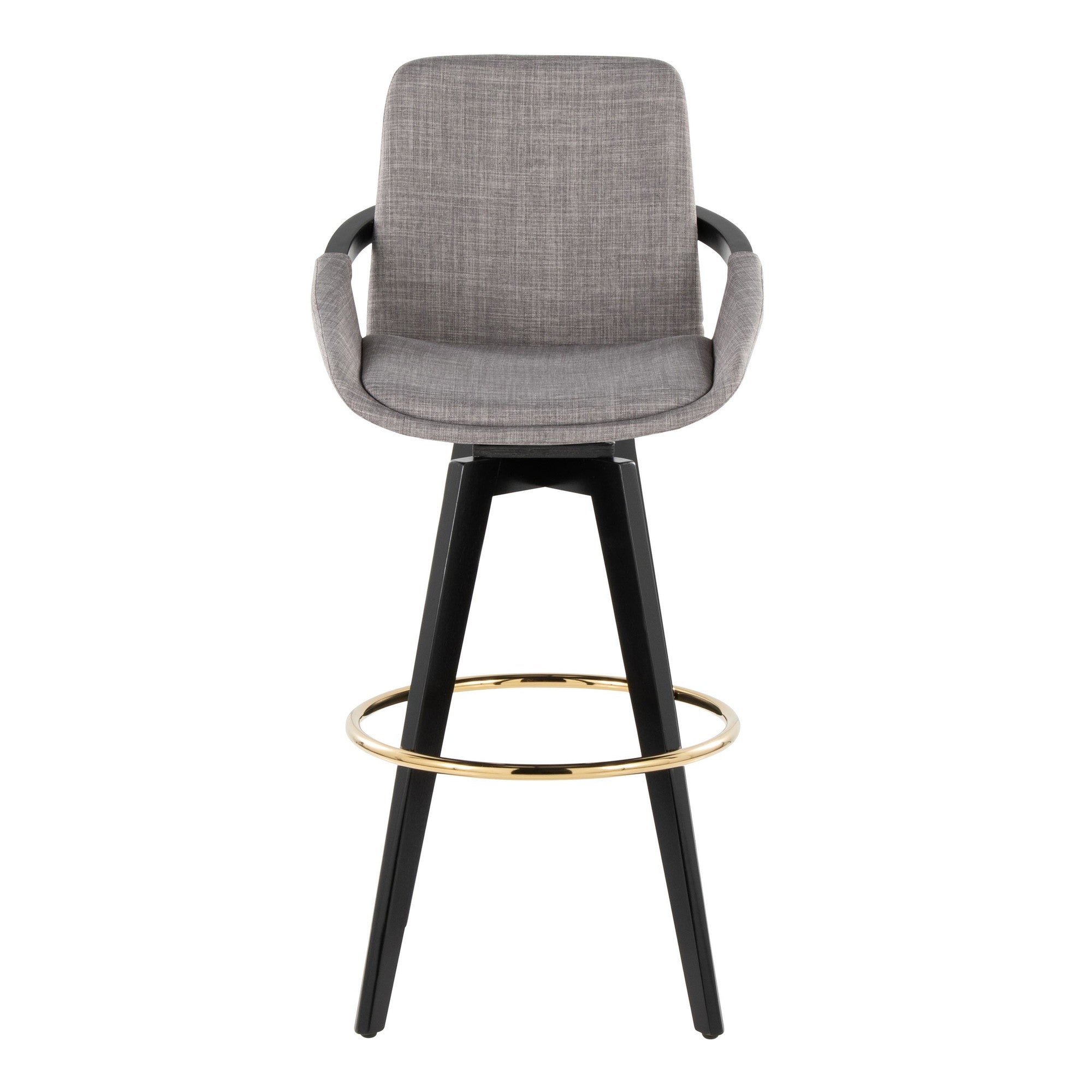 Cosmo 30" Fixed-Height Barstool - Set of 2 - Black Wood, Grey Fabric, Gold Metal