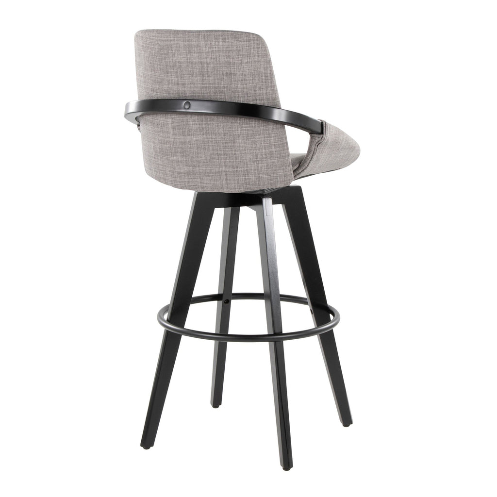 Cosmo 30" Fixed-Height Barstool - Set of 2 - Black Wood, Grey Fabric, Black Metal