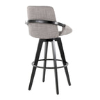 Cosmo 30" Fixed-Height Barstool - Set of 2 - Black Wood, Grey Fabric, Black Metal