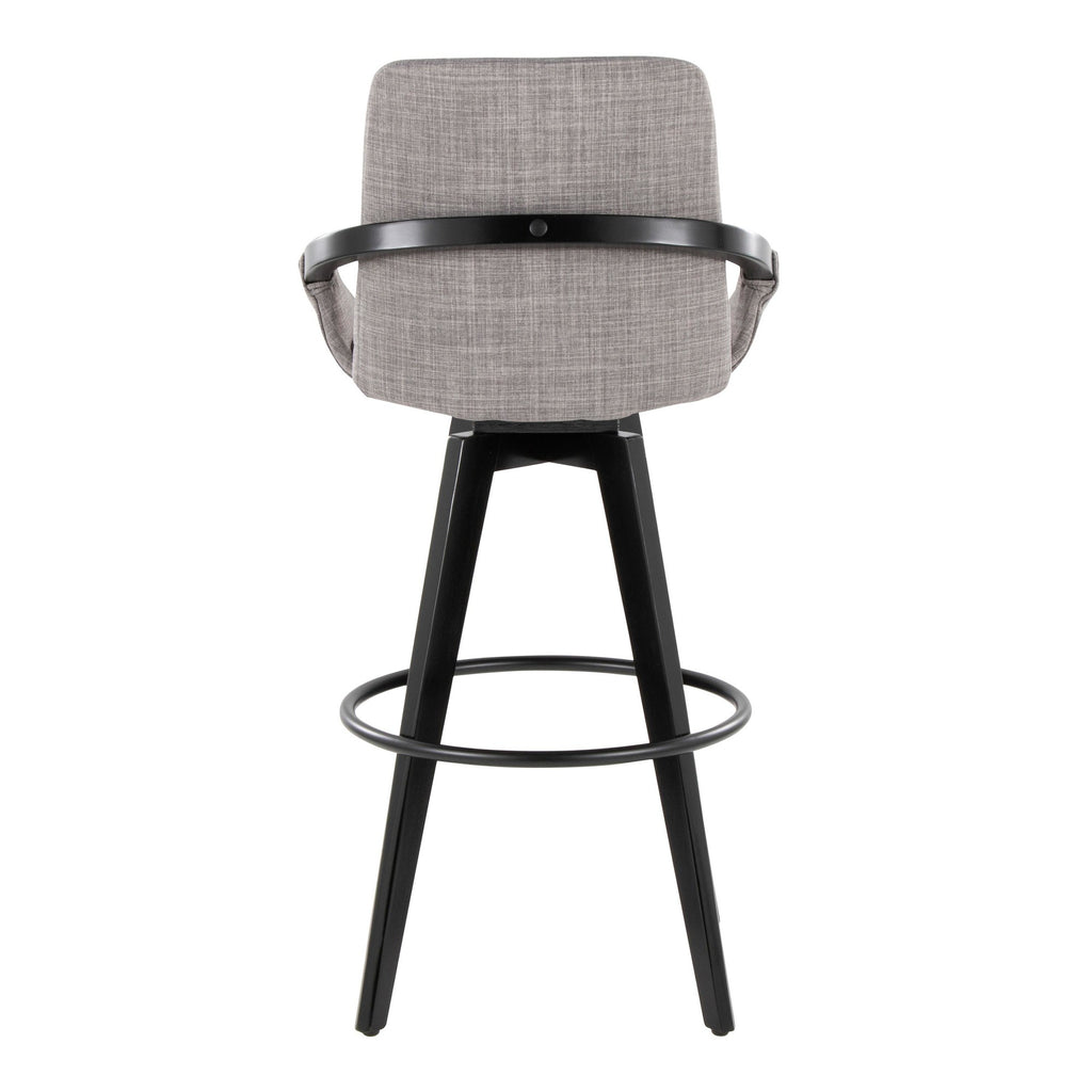 Cosmo 30" Fixed-Height Barstool - Set of 2 - Black Wood, Grey Fabric, Black Metal