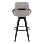 Cosmo 30" Fixed-Height Barstool - Set of 2 - Black Wood, Grey Fabric, Black Metal