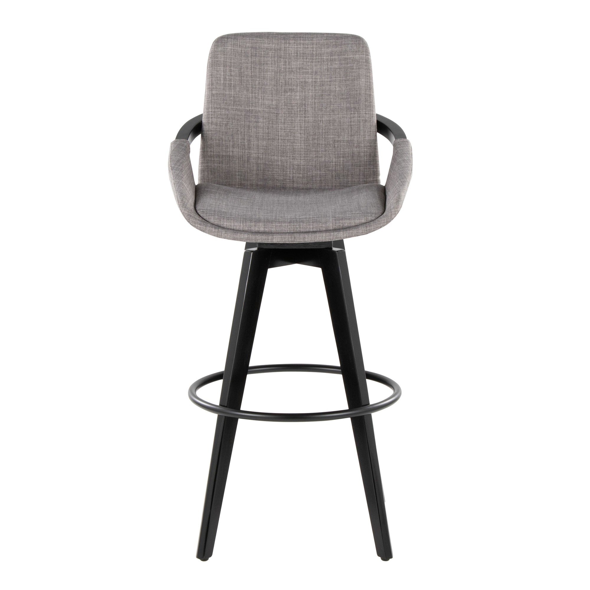 Cosmo 30" Fixed-Height Barstool - Set of 2 - Black Wood, Grey Fabric, Black Metal