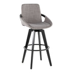 Cosmo 30" Fixed-Height Barstool - Set of 2 - Black Wood, Grey Fabric, Black Metal