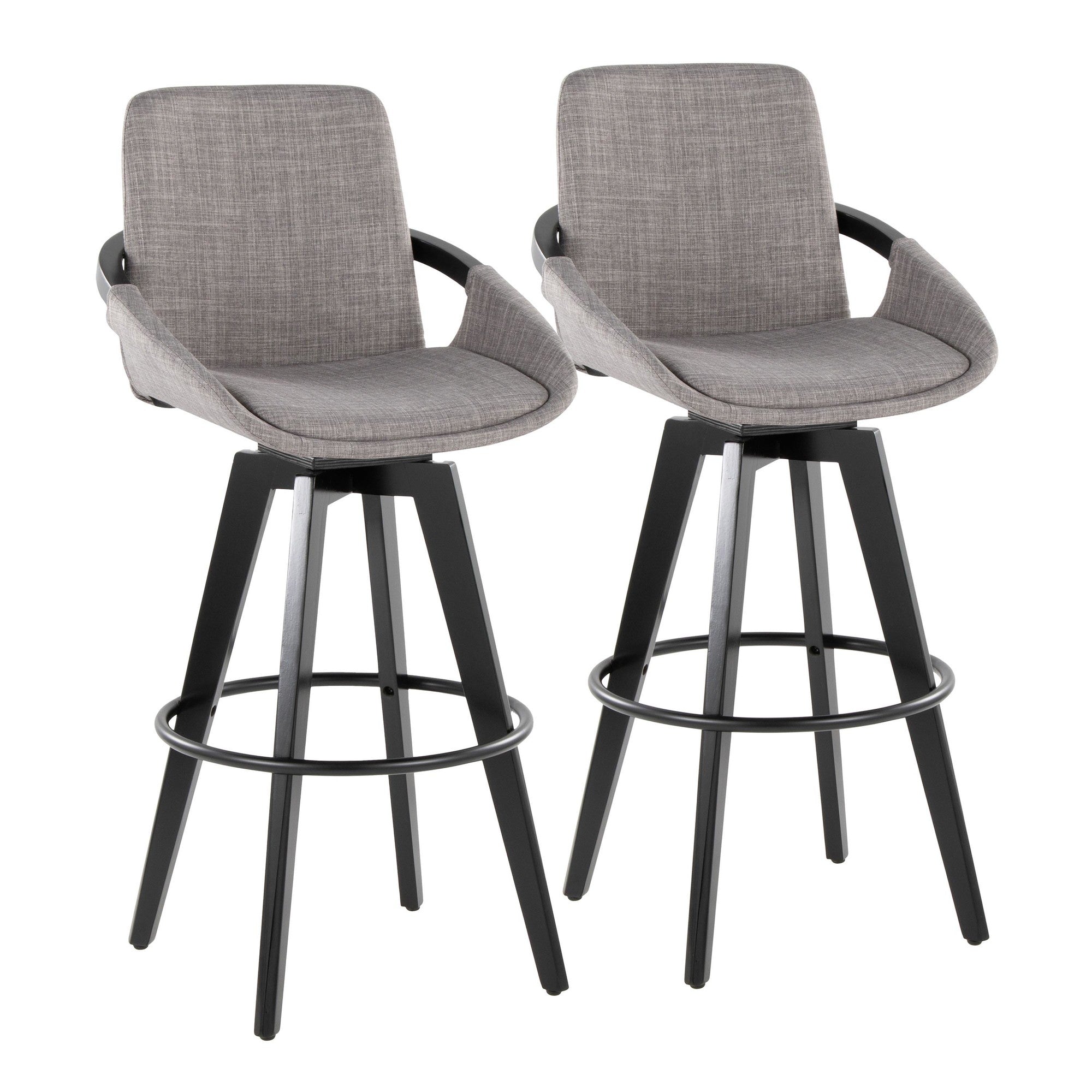 Cosmo 30" Fixed-Height Barstool - Set of 2 - Black Wood, Grey Fabric, Black Metal