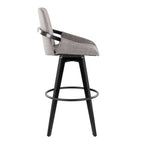 Cosmo 30" Fixed-Height Barstool - Set of 2 - Black Wood, Grey Fabric, Black Metal