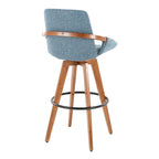 Cosmo 29" Fixed-Height Barstool - Walnut Bamboo, Blue Noise Fabric, Black Metal