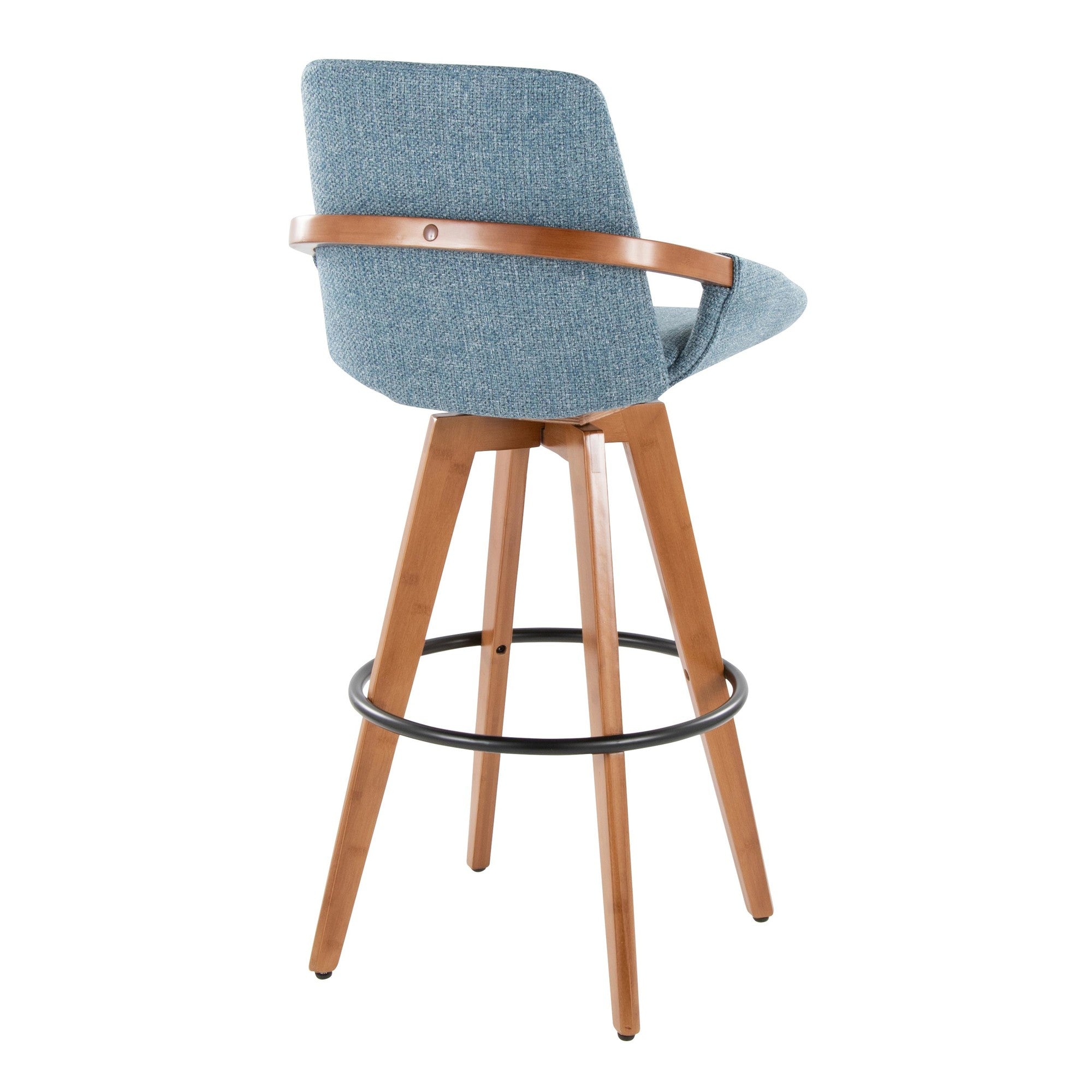 Cosmo 29" Fixed-Height Barstool - Walnut Bamboo, Blue Noise Fabric, Black Metal