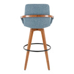 Cosmo 29" Fixed-Height Barstool - Walnut Bamboo, Blue Noise Fabric, Black Metal