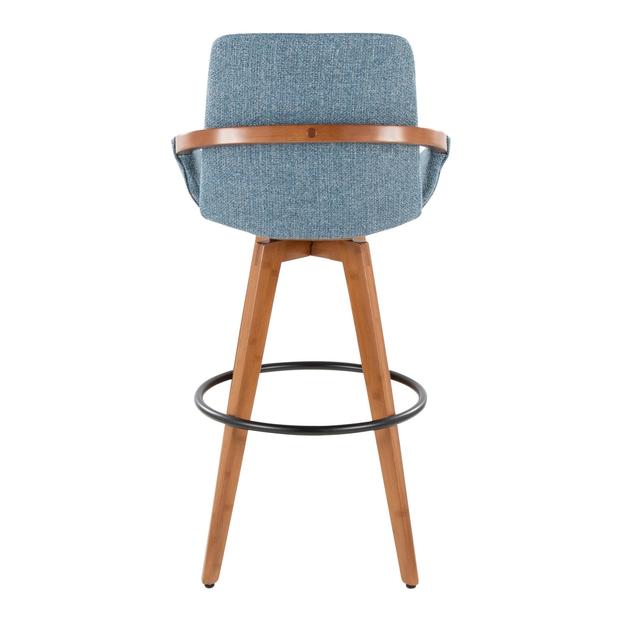 Cosmo 29" Fixed-Height Barstool - Walnut Bamboo, Blue Noise Fabric, Black Metal