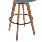 Cosmo 29" Fixed-Height Barstool - Walnut Bamboo, Blue Noise Fabric, Black Metal