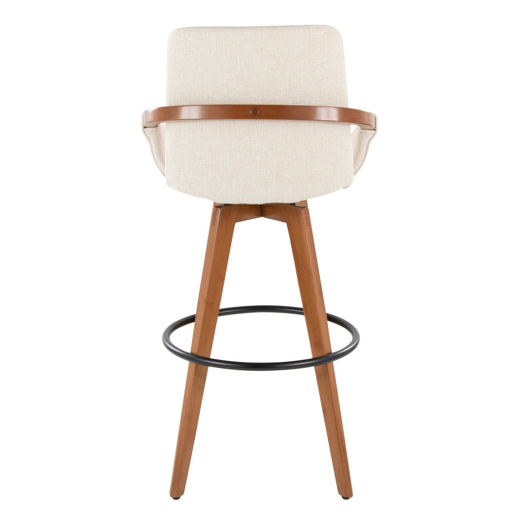 Cosmo 29" Fixed-Height Barstool - Walnut Bamboo, Cream Noise Fabric, Black Metal