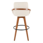 Cosmo 29" Fixed-Height Barstool - Walnut Bamboo, Cream Noise Fabric, Black Metal