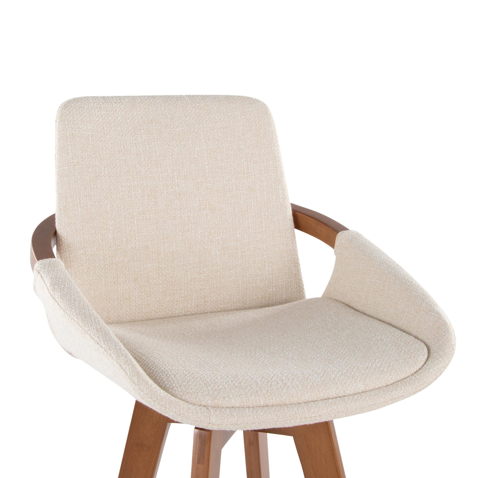 Cosmo 29" Fixed-Height Barstool - Walnut Bamboo, Cream Noise Fabric, Black Metal