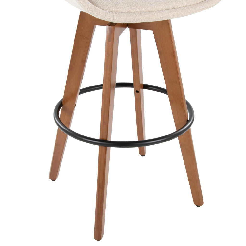 Cosmo 29" Fixed-Height Barstool - Walnut Bamboo, Cream Noise Fabric, Black Metal