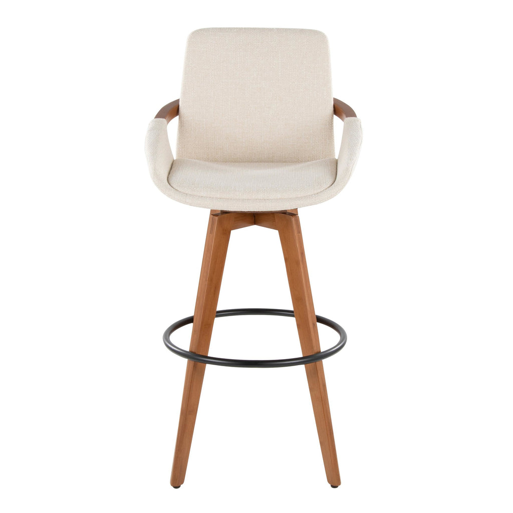 Cosmo 29" Fixed-Height Barstool - Walnut Bamboo, Cream Noise Fabric, Black Metal