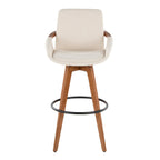 Cosmo 29" Fixed-Height Barstool - Walnut Bamboo, Cream Noise Fabric, Black Metal