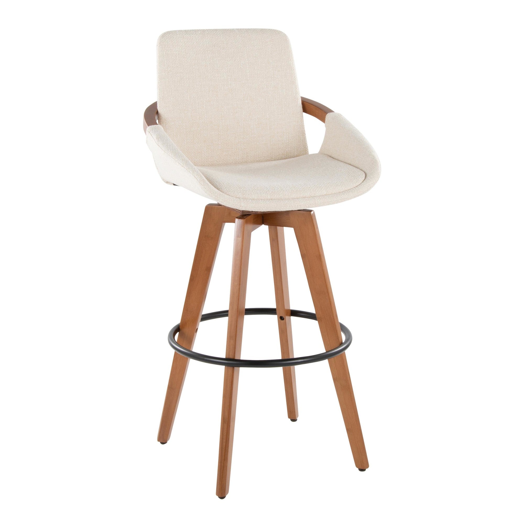 Cosmo 29" Fixed-Height Barstool - Walnut Bamboo, Cream Noise Fabric, Black Metal