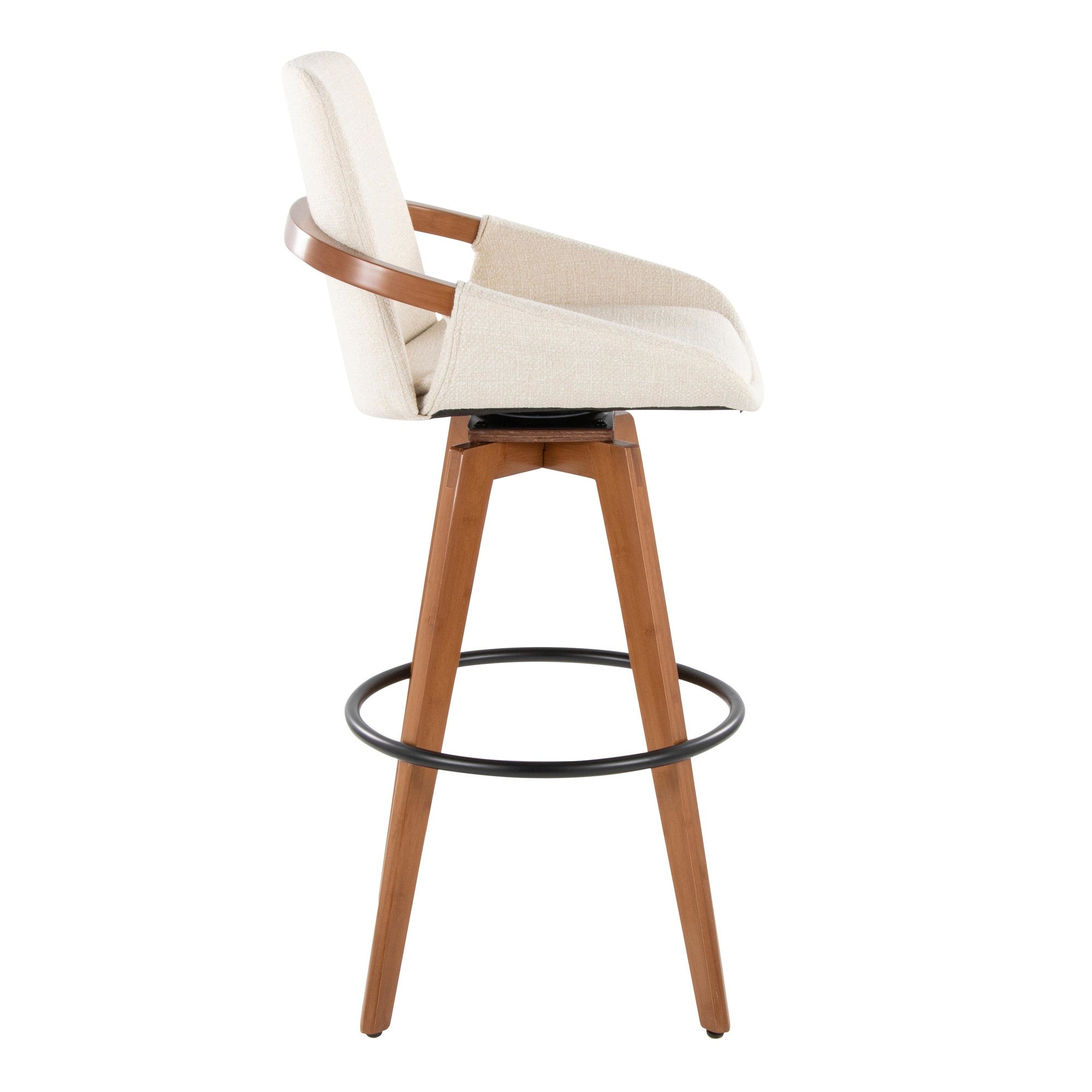 Cosmo 29" Fixed-Height Barstool - Walnut Bamboo, Cream Noise Fabric, Black Metal