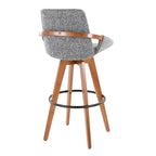 Cosmo 29" Fixed-Height Barstool - Walnut Bamboo, Grey Noise Fabric, Black Metal