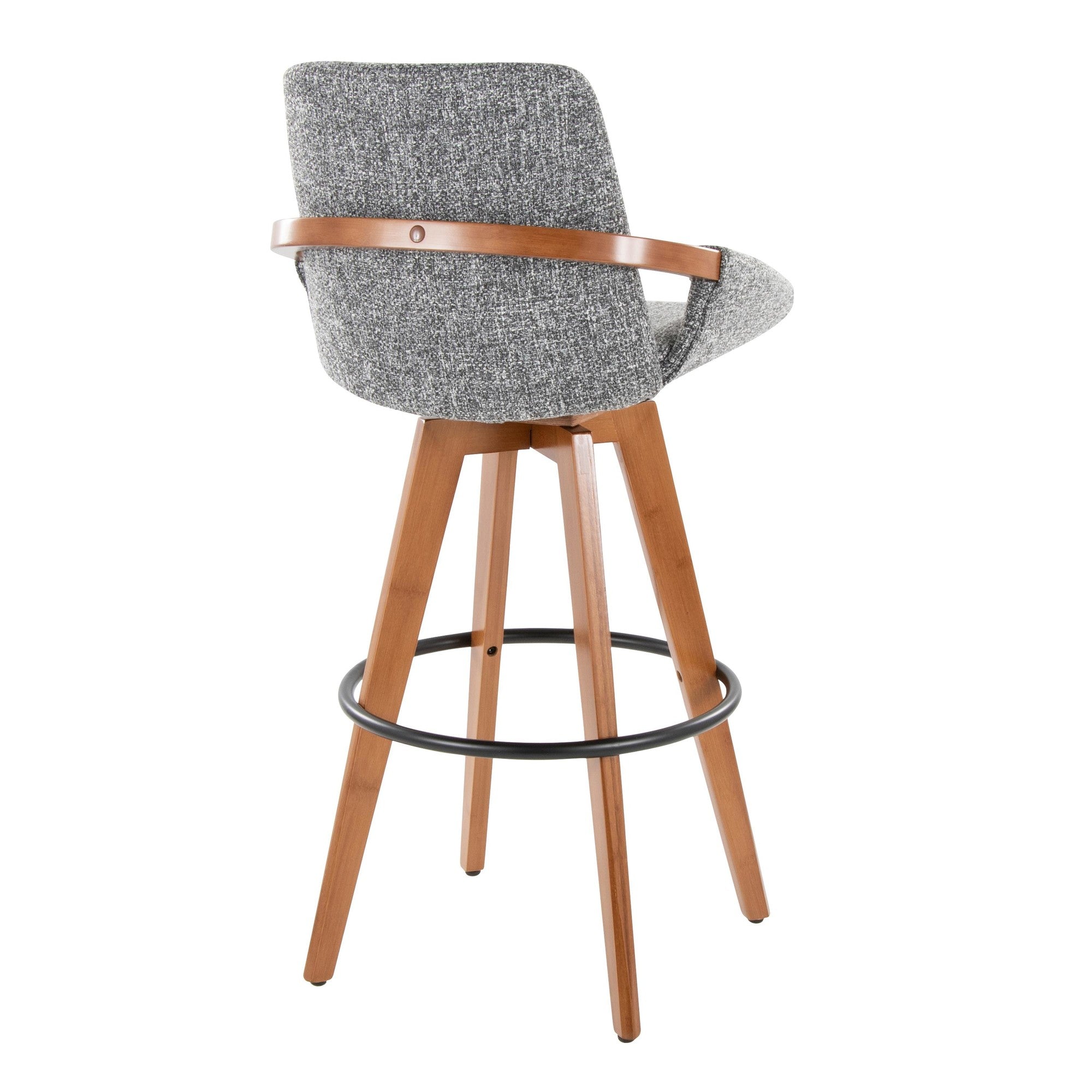 Cosmo 29" Fixed-Height Barstool - Walnut Bamboo, Grey Noise Fabric, Black Metal