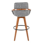 Cosmo 29" Fixed-Height Barstool - Walnut Bamboo, Grey Noise Fabric, Black Metal