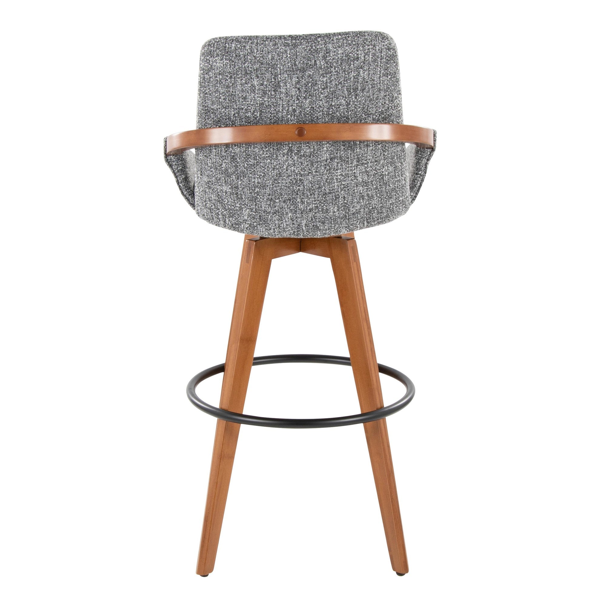 Cosmo 29" Fixed-Height Barstool - Walnut Bamboo, Grey Noise Fabric, Black Metal