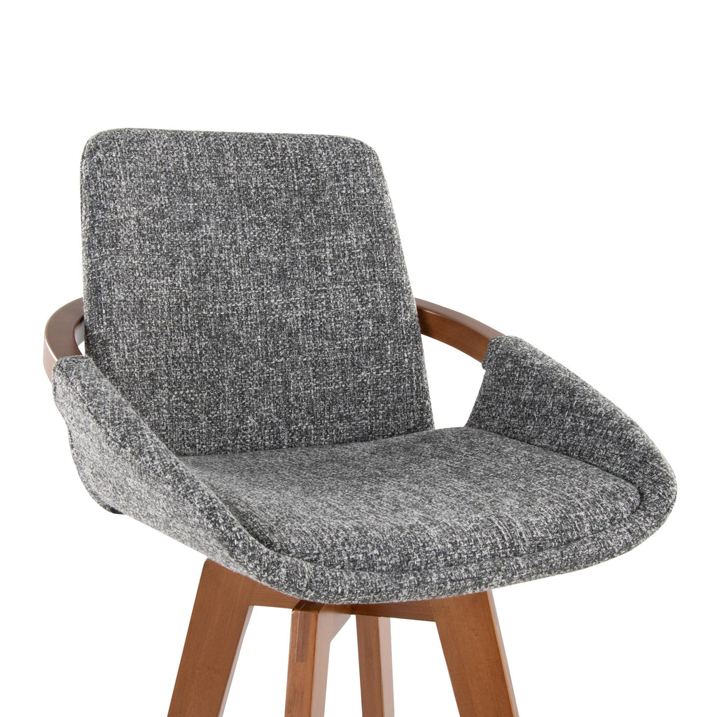 Cosmo 29" Fixed-Height Barstool - Walnut Bamboo, Grey Noise Fabric, Black Metal