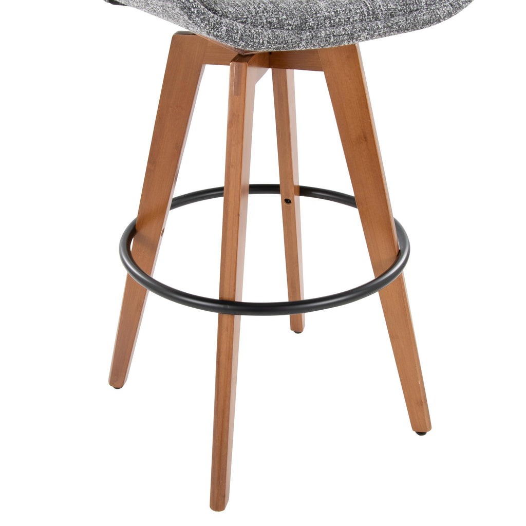 Cosmo 29" Fixed-Height Barstool - Walnut Bamboo, Grey Noise Fabric, Black Metal