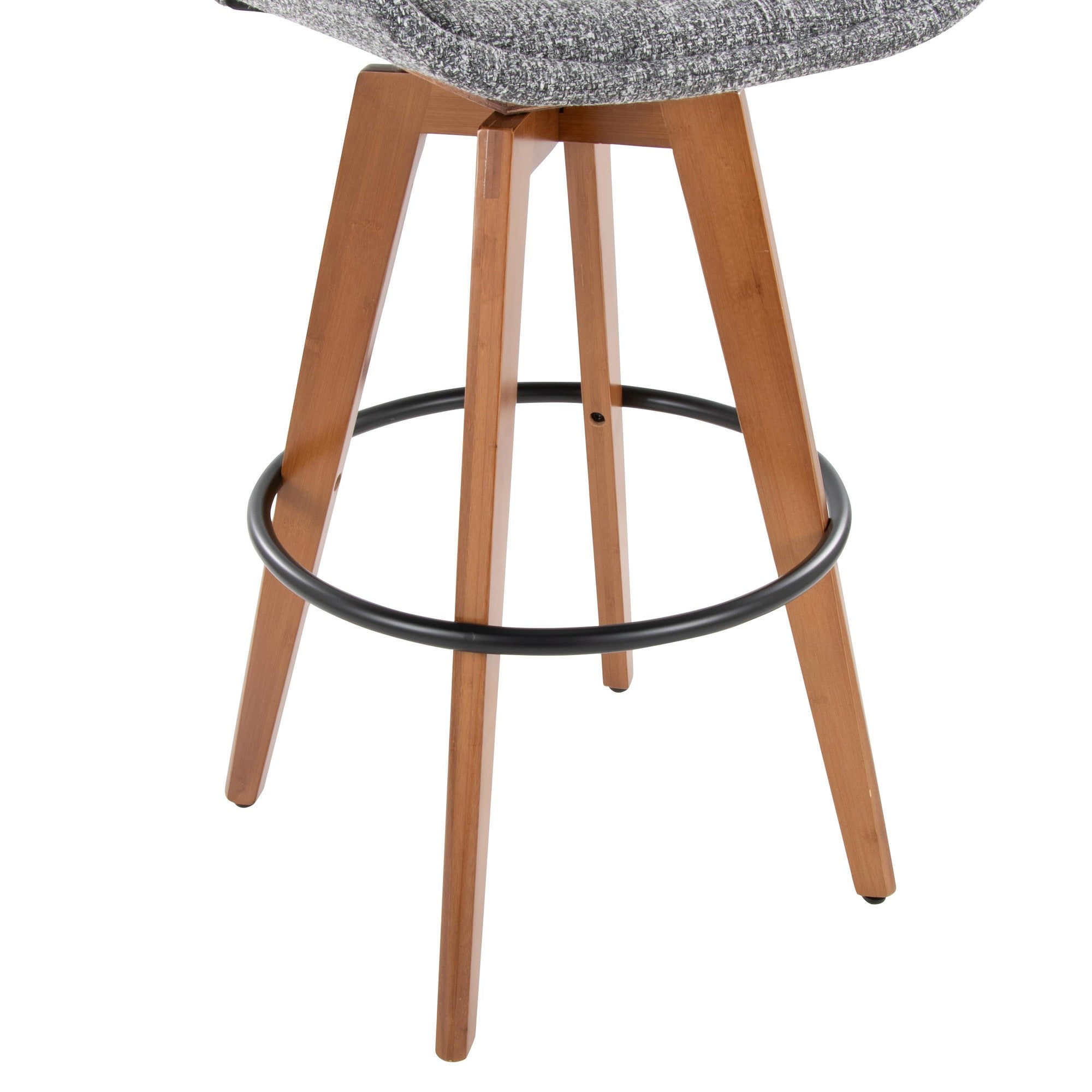 Cosmo 29" Fixed-Height Barstool - Walnut Bamboo, Grey Noise Fabric, Black Metal