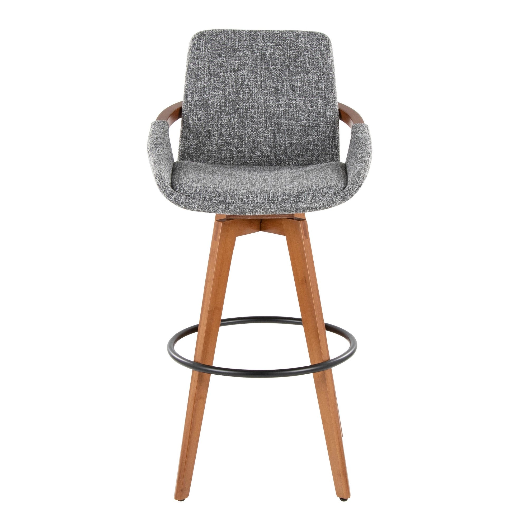 Cosmo 29" Fixed-Height Barstool - Walnut Bamboo, Grey Noise Fabric, Black Metal