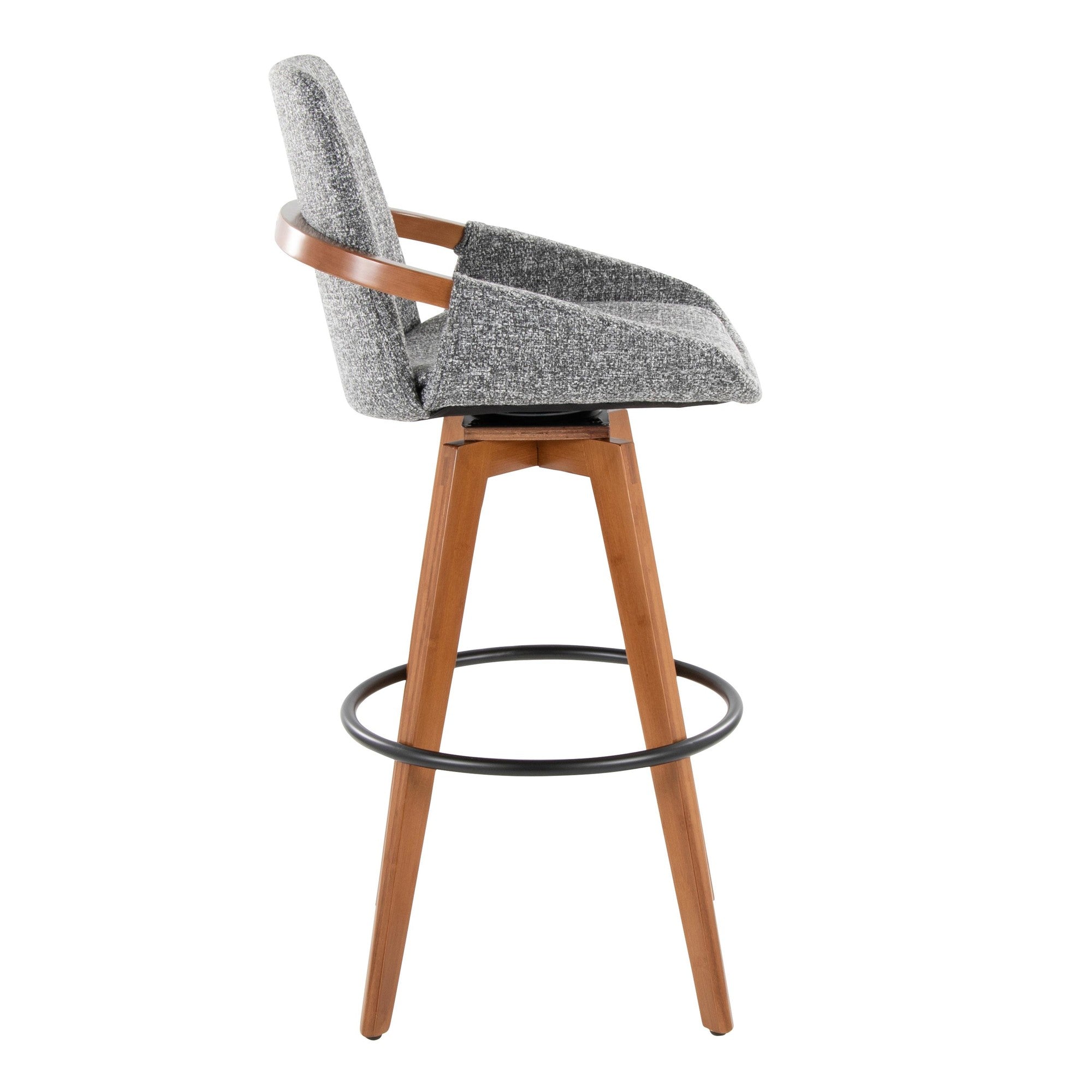 Cosmo 29" Fixed-Height Barstool - Walnut Bamboo, Grey Noise Fabric, Black Metal
