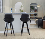 Cosmo 30" Fixed-Height Barstool - Set of 2 - Black Wood, Black PU, Gold Metal