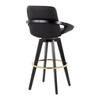 Cosmo 30" Fixed-Height Barstool - Set of 2 - Black Wood, Black PU, Gold Metal