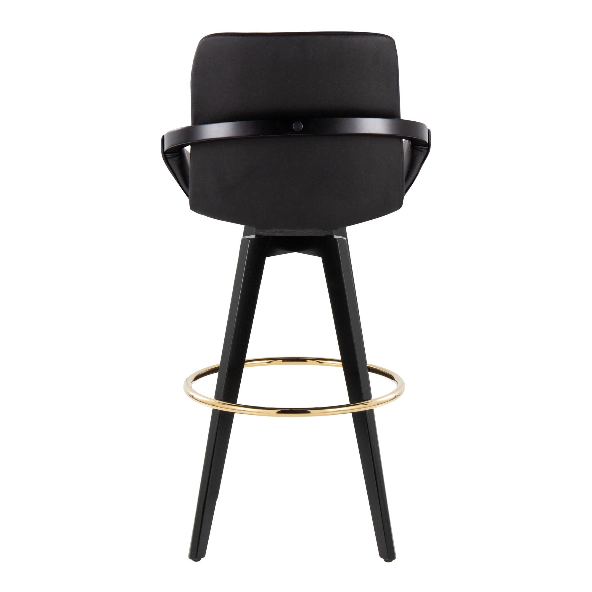 Cosmo 30" Fixed-Height Barstool - Set of 2 - Black Wood, Black PU, Gold Metal