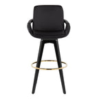 Cosmo 30" Fixed-Height Barstool - Set of 2 - Black Wood, Black PU, Gold Metal