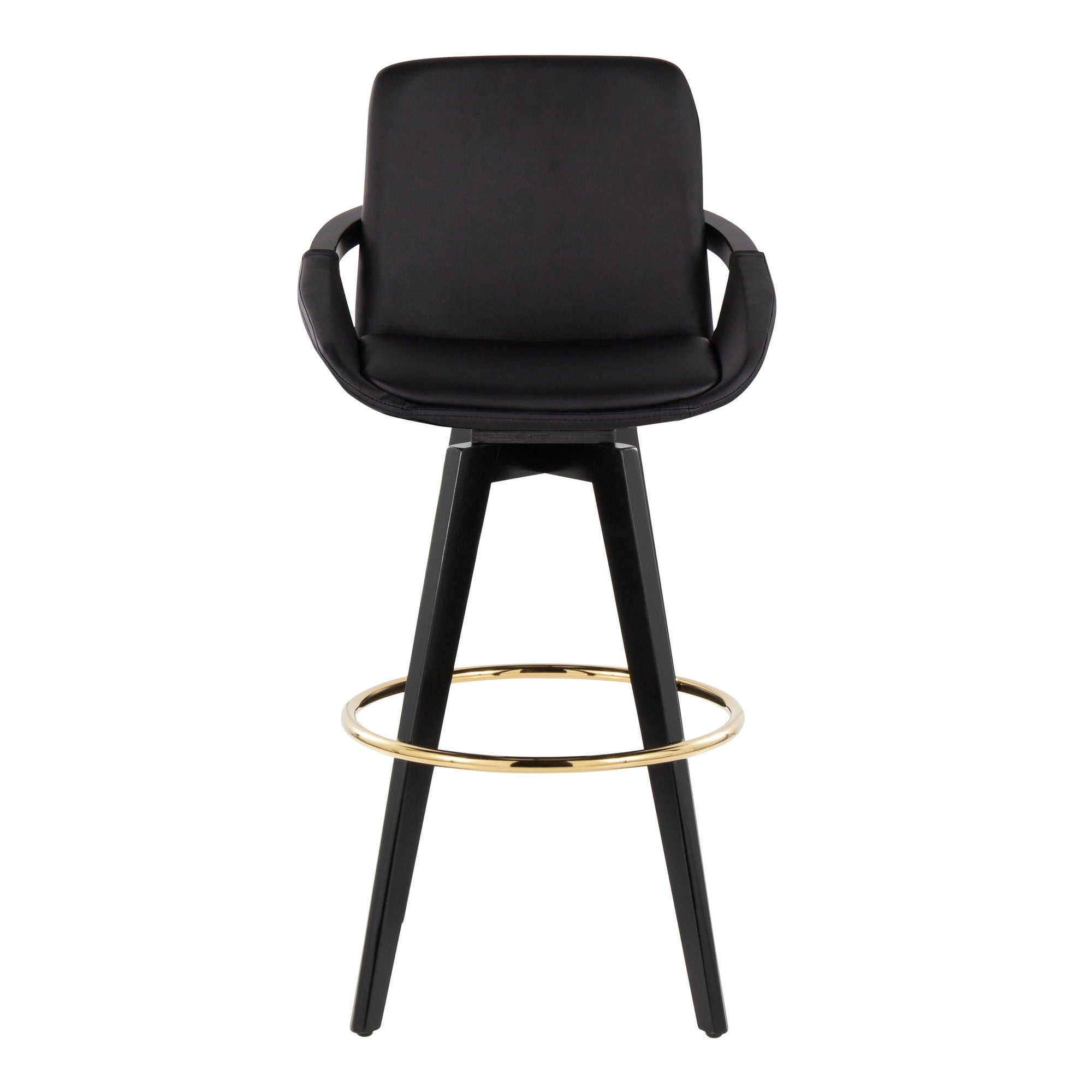 Cosmo 30" Fixed-Height Barstool - Set of 2 - Black Wood, Black PU, Gold Metal