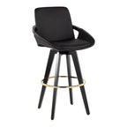 Cosmo 30" Fixed-Height Barstool - Set of 2 - Black Wood, Black PU, Gold Metal