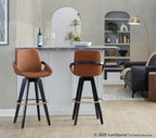 Cosmo 30" Fixed-Height Barstool - Set of 2 - Black Wood, Camel PU, Gold Metal